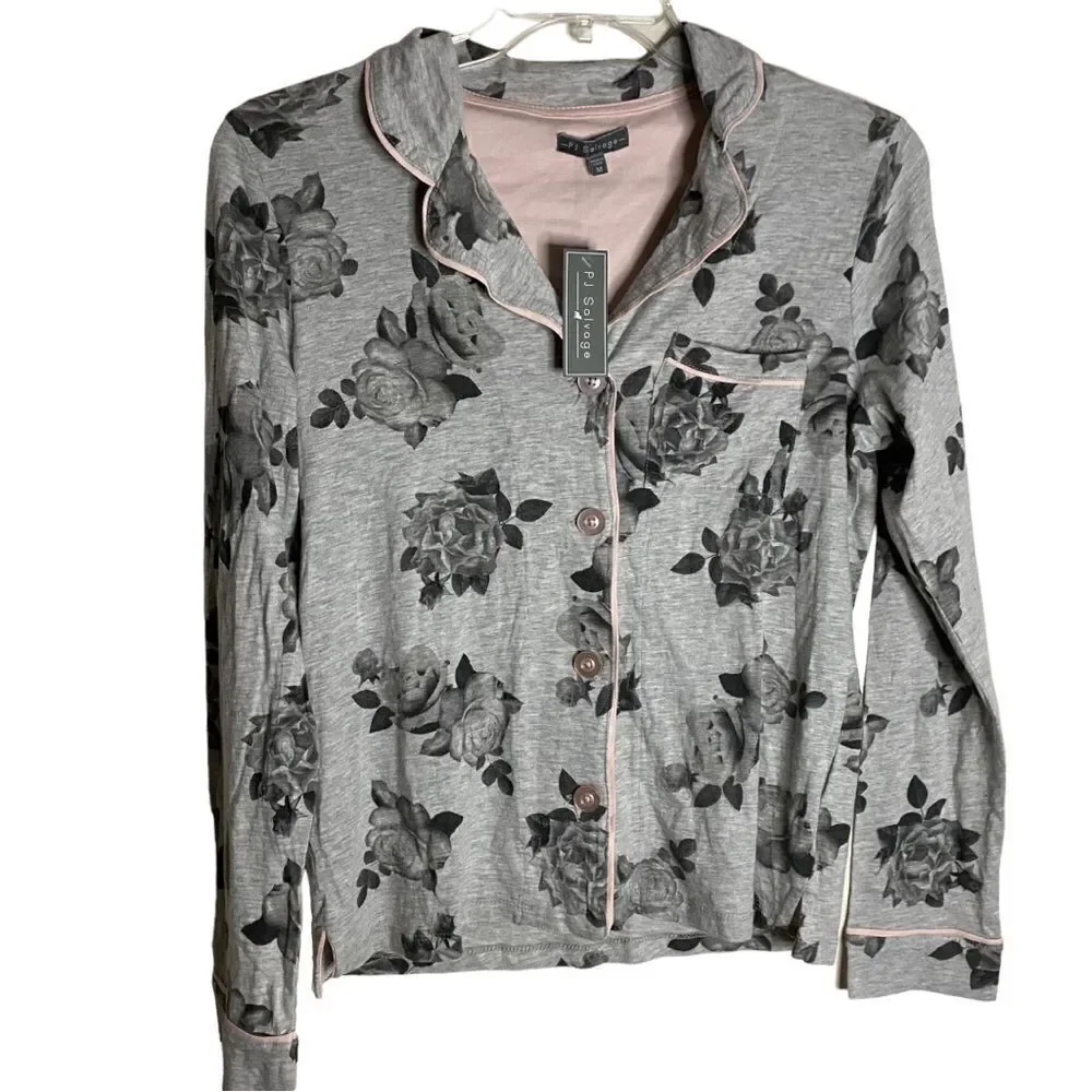 Nordstrom P.J. Salvage Pajama Top Graphic Roses Size M NWT